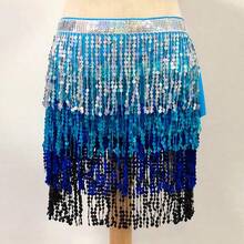 1件装女士亮片裙，闪光肚皮舞臀巾带流苏，嘉年华裹裙，派对礼服，性感女士肚皮舞臀巾 - 彩色 - 查看 4