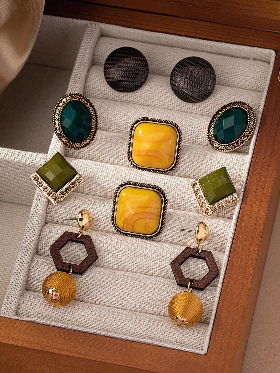 5 Pairs Fashionable Versatile Vintage Classical Earrings Set - earring set - View 1
