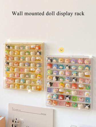 1pc Wall Mounted Cartoon Doll Storage Shelf, Dustproof, Moisture-Proof, Miniature Display Rack, Multi-Layer Partition Storage Box, Mini Figures Dustproof Storage Box, Punch-Free Installation