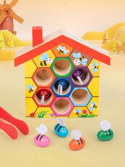 Montessori Bee Clamping Game Early Education Children's Educational Toys Color Cognition Bee House Toys