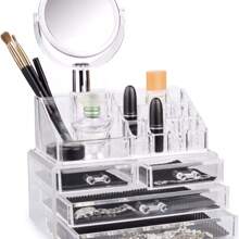 Organizador de Maquillaje, Acrilicos Organizadores para Cosméticas Transparente de Gran Capacidad, Soportes para Maquillaje Apilable con Cajones, para Skincare, Cosméticos, Perfumes y Brochas - transparente - Ver 8