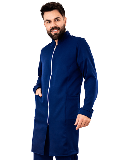 Jaleco Masculino Gola Padre Manga Longa Com Zíper Two Way Azul Marinho