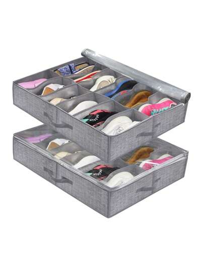 1pc Under Bed Shoe Storage Organizer, Foldable Fabric Shoe Container With Transparent Cover & Window, Storage Bag With 2 Handles