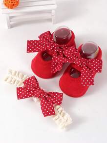 2 双婴儿蝴蝶结袜 - 紅色 - 查看 1
