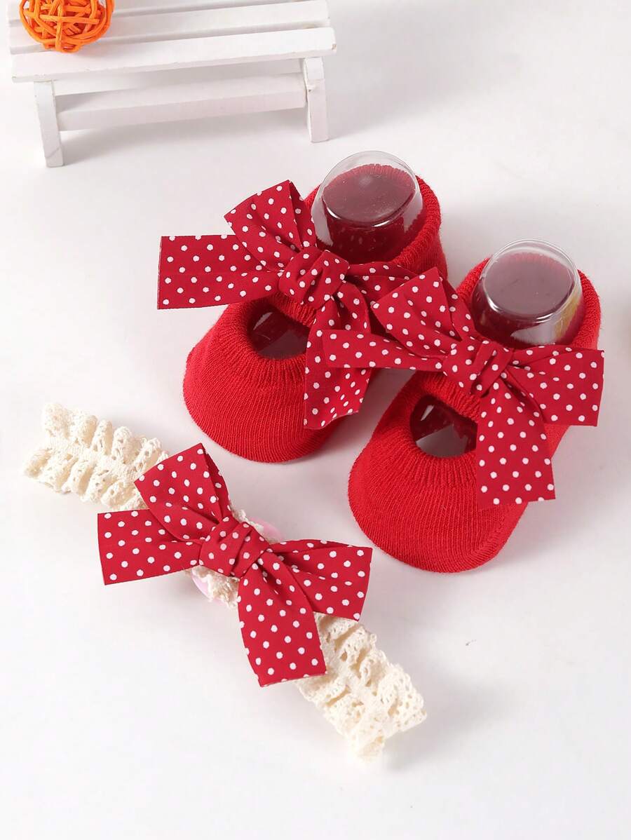 2 双婴儿蝴蝶结袜 - 紅色 - 查看 1