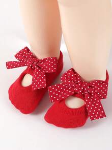 2 双婴儿蝴蝶结袜 - 紅色 - 查看 3