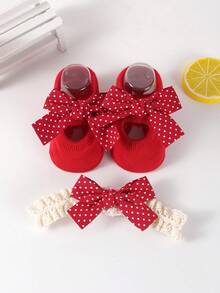 2 双婴儿蝴蝶结袜 - 紅色 - 查看 2
