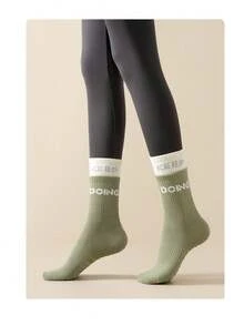 女性運動襪,防滑,雙條紋,中筒長度,適用於健身、瑜伽、跑步、普拉提 - 灰色 - 查看 7