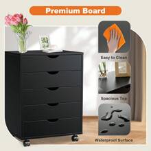 5 Drawer Chest - Storage Cabinets Dressers Wood Dresser Cabinet With Wheels Mobile Organizer Drawers For Office - 黑色 - 查看 4