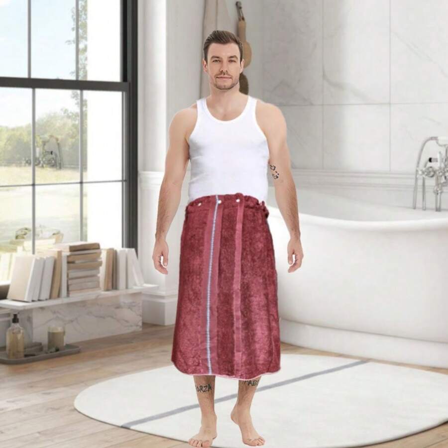 1 件男士速乾浴袍 - 可調式彈性浴巾 - 吸水柔軟 - 27.5x55 英寸,男式桑拿短裙水療桑拿包裹 - 紅色 - 查看 1