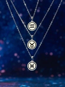 1Pc Fashionable 925 Silver 12 Constellations Pendant Necklace Double Sided Pendants For Women's Birthday Gifts
