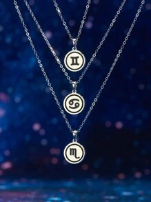 1Pc Fashionable 925 Silver 12 Constellations Pendant Necklace Double Sided Pendants For Women's Birthday Gifts