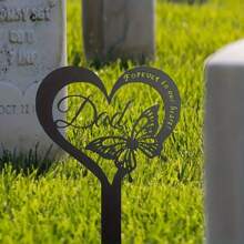 1pc Grave Decoration Memorial Stake, Waterproof Butterfly Shaped Memorial Plaque, Metal Tombstone Marker For Dad, Sympathy Gift For Bereavement, Father Remembrance Garden Stake Outdoor - Black - View 3