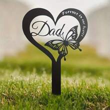 1pc Grave Decoration Memorial Stake, Waterproof Butterfly Shaped Memorial Plaque, Metal Tombstone Marker For Dad, Sympathy Gift For Bereavement, Father Remembrance Garden Stake Outdoor - Black - View 2