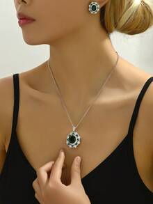 3pcs/Set Women's Necklace Earrings Set - Green - View 2
