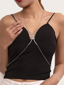 1入組女士銀色鑽石時尚簡單性感夜店胸部身體項鍊 - 銀色 - 查看 2