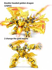 1套578件兒童建築積木金色雙頭龍機械玩具套裝,可變形人物玩具,適合8歲以上男孩和女孩創意拼圖玩具 - 彩色 - 查看 1