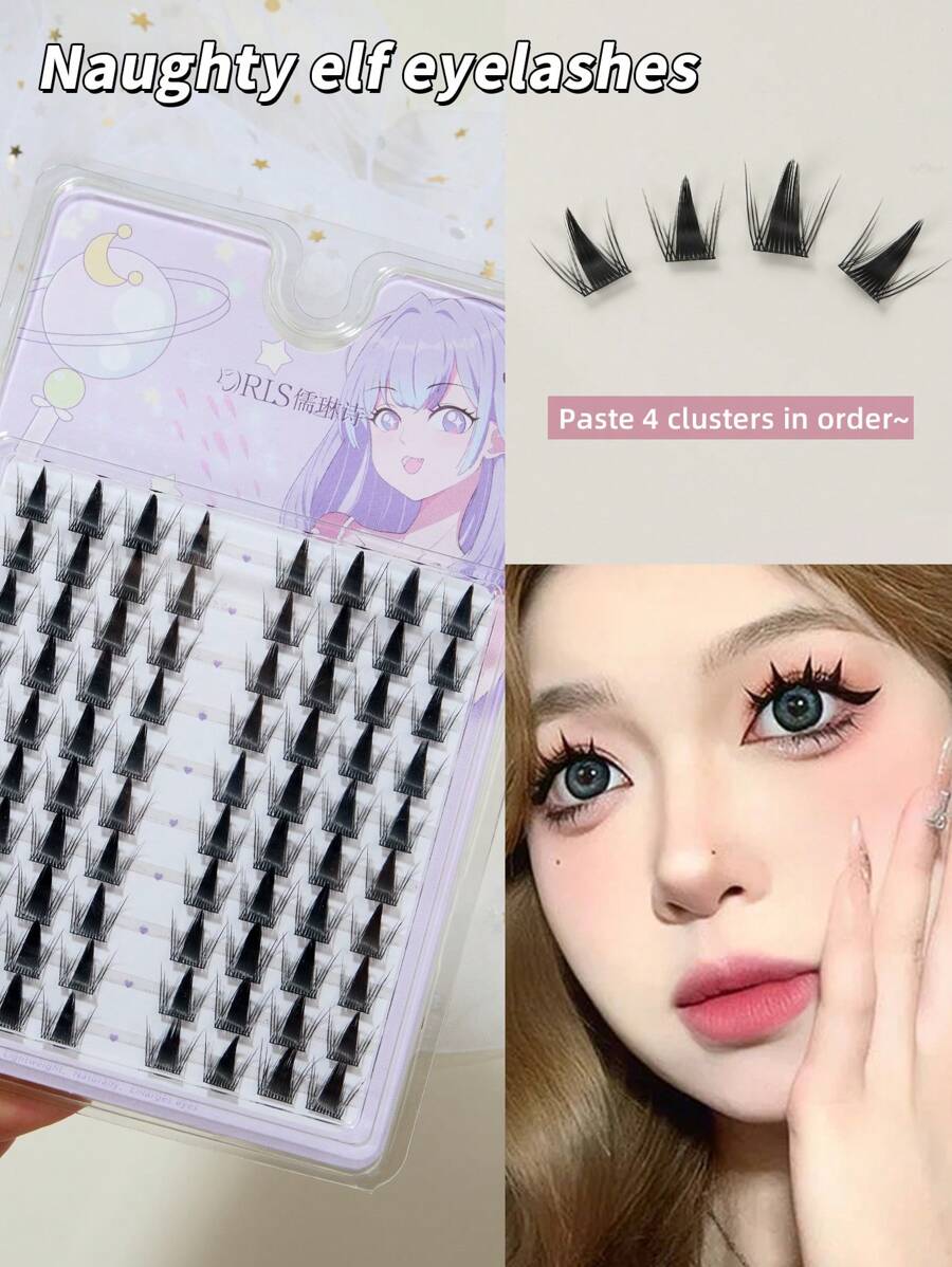 80 Clusters/Box False Eyelashes, 10 Lines 0.07mm 10-13mm Natural-Looking Eyelashes, Makeup Cosmetics Product For Daily Wear - Black - View 1