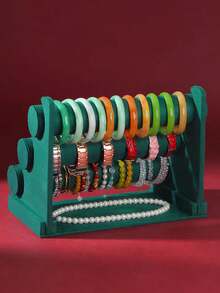 1個多層珠寶展示架,可拆卸層架用於展示手鍊、手錶、手鐲和項鍊,製成絨布 - 灰色 - 查看 6