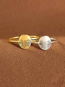 BALMORA 1pc Creative Retro S925 Pure Silver Sea Wave Storm Pattern Ring For Girls Simple Fashionable Personalized Gold Plated Rings Gift - Gold - View 1
