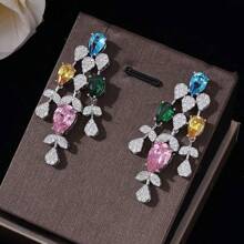 豪華女士珠寶優雅的新娘cz項鍊耳環手鐲戒指珠寶套裝及m大型婚禮珠寶套裝 - 白色 - 查看 3