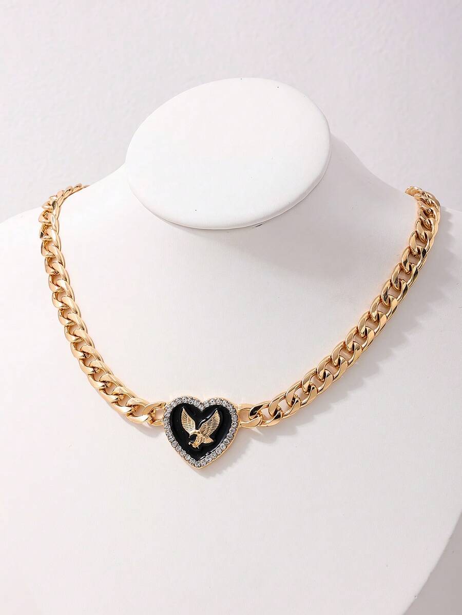 1pc Cross-Border Vintage Oil Drop Eagle Shaped Pendant Necklace For Women - Yellow Gold - View 1