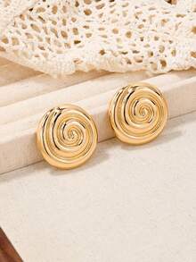 1對金屬造型耳環,時尚流行的跨境批發商品,適合女性穿搭 - 圓形漩渦耳釘 - 查看 1