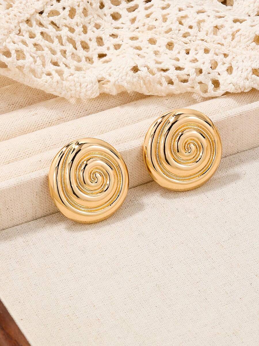 1對金屬造型耳環,時尚流行的跨境批發商品,適合女性穿搭 - 圓形漩渦耳釘 - 查看 1