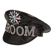 手工製作的情侶帽新娘新郎帽stag和hen帽sequin船長帽子,適用於婚禮