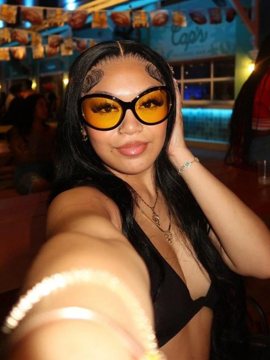 1pc Black Frame & Yellow Lens Round Oversized Fashion Glasses Beach Accessories For Women Glasses Shades For Summer Beach Vacation,Outdoor,Travel - 黃色 - 查看 1
