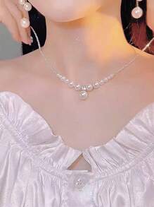 1條法式復古珍珠項鍊,設計師唯一款破銀珍珠鎖骨頸鏈,熱門網拍項鍊 - 銀色 - 查看 3