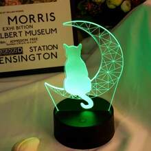 3d Led月亮貓燈,帶16種顏色變換和4種模式和智能觸控的亞克力幻象夜燈,亮麗耀眼,適合於臥室裝飾 - 黑色 - 查看 5