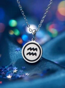1Pc Fashionable 925 Silver 12 Constellations Pendant Necklace Double Sided Pendants For Women's Birthday Gifts