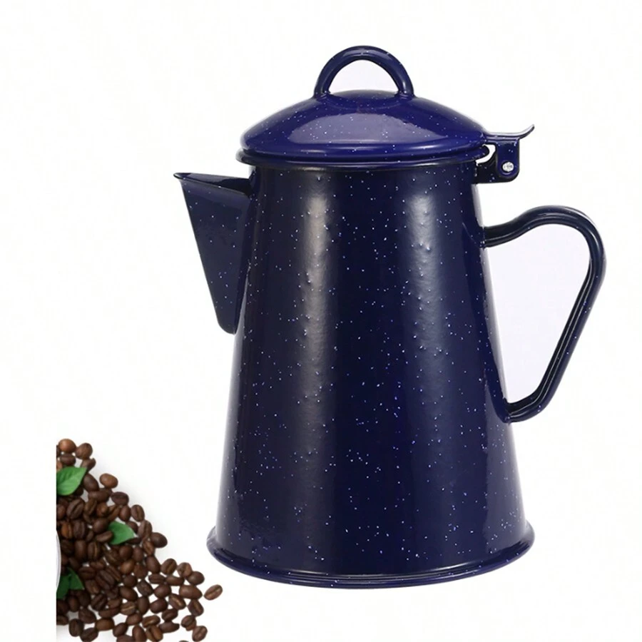 1入歐式古典風格星空藍色搪瓷鑄鐵茶壺,家用茶水/咖啡/茶壺,帶搪瓷手柄的餐桌用品