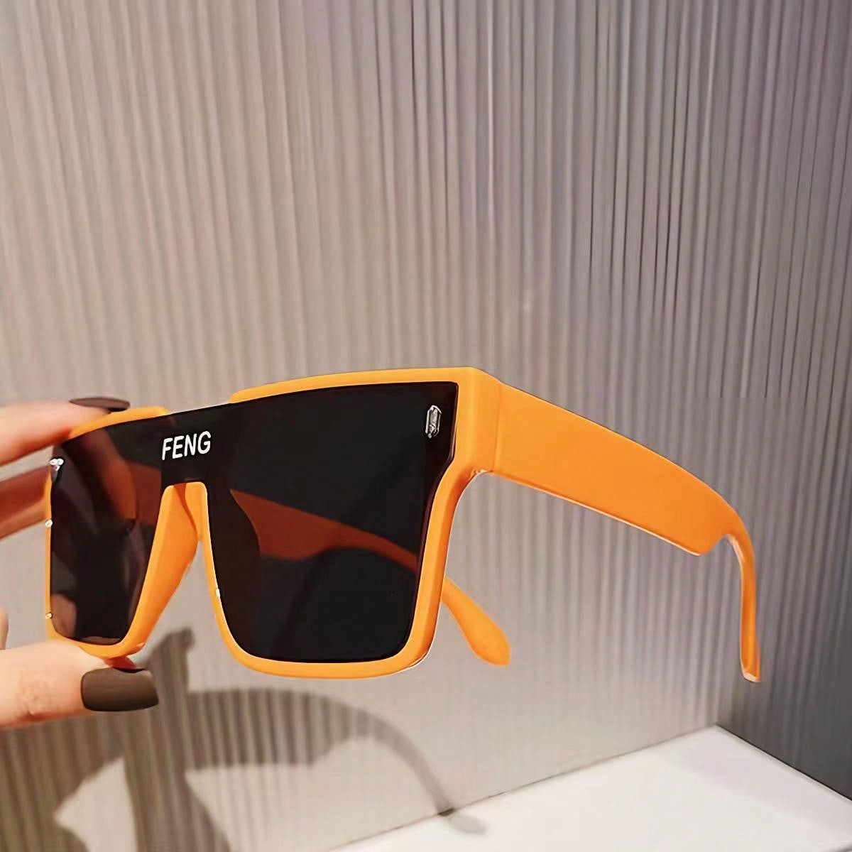 1pc Orange Square Frame Korean Fashion Men's Sunglasses For Big Face