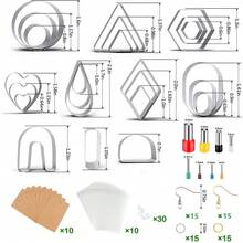142pcs/Set Stainless Steel Clay Earring Cutter Diy Colorful Polymer Clay Accessories Kit With Storage Bag & Sticker Set - Silver - View 3