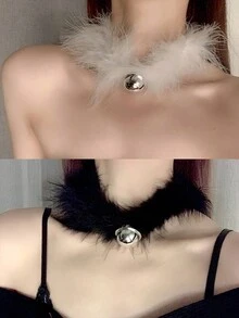 1pc White Elegant Christmas Feather Necklace With Bell Pendant For Women With A & Unique Atmosphere Collarbone Chain - HL0334/HL0344 - View 8