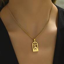 1 Peça Colar Pingente Cruzado Com Formato Geométrico De Maria Em Aço Inoxidável Banhado A Ouro, Fashion, Simples, Versátil, Adequado Para Homens, Mulheres, Casais, Estilo De Rua, Uso Diário, Festivais, Festas