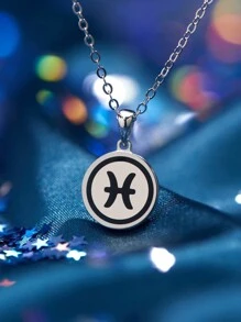 1Pc Fashionable 925 Silver 12 Constellations Pendant Necklace Double Sided Pendants For Women's Birthday Gifts