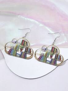1對女士時尚休閒書架圖案壓克力耳環,是家人和朋友的完美假期禮物 - 彩色 - 查看 4