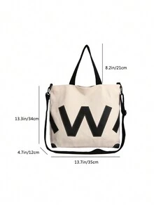 1pc Polyester Fiber Large Capacity Tote Bag For Women, Students; Can Be Used As Shoulder Bag Or Crossbody Bag; Casual Style For Daily Use - White - View 8