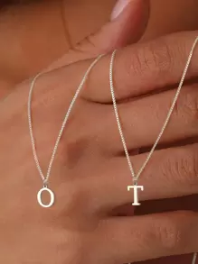 1pc Women Tiny Letter A-Z Initial Letter Necklaces Golden Plated Stainless Steel Engraved Letter Necklace Aesthetic Birthday Valentine'S Day Gift Jewelry Valentines,Mom,Mother,Mother's Day,Gift - Silver - View 3