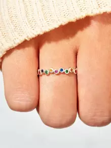 BALMORA Bague Minimaliste En Argent Sterling S925, Couleur Arc-en-ciel, Personnalisée, Créative, Ronde, Colorée, Cadeau Pour Femmes, 1 Pièce