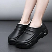 女士加厚保暖内衬冬靴，防水防油鞋面，适合寒冷天气 - 黑色 - 查看 3