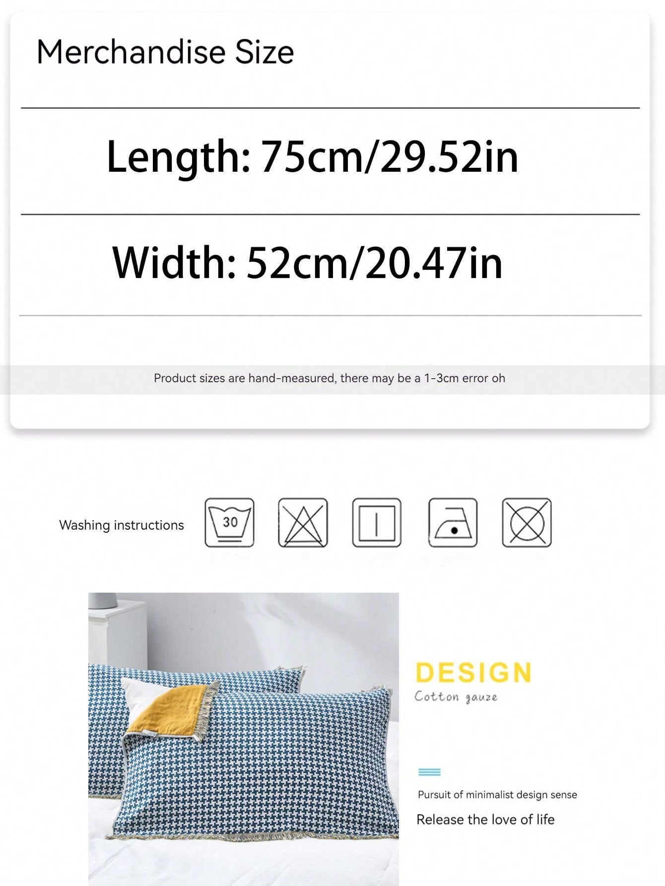 1pc Thick Absorbent And SweatAbsorbing Pillowcase With Tassel And Blue