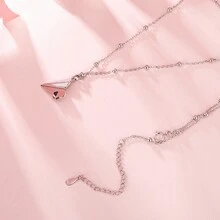 WOSTU 1入純銀925飛機黑琺瑯項鍊,傳達對女性的愛意時尚珠寶生日派對禮物 - 銀色 - 查看 4