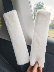2pcs Winter Warm Short Plush Shoulder Protection, Warm And Anti Strangulation Seat Belt Protective Cover,Car Acessesories - White - View 1