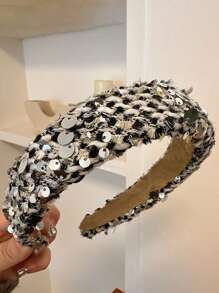 女士多色閃爍面料復古優雅寬頭帶,適用於日常配戴 - 彩色 - 查看 9