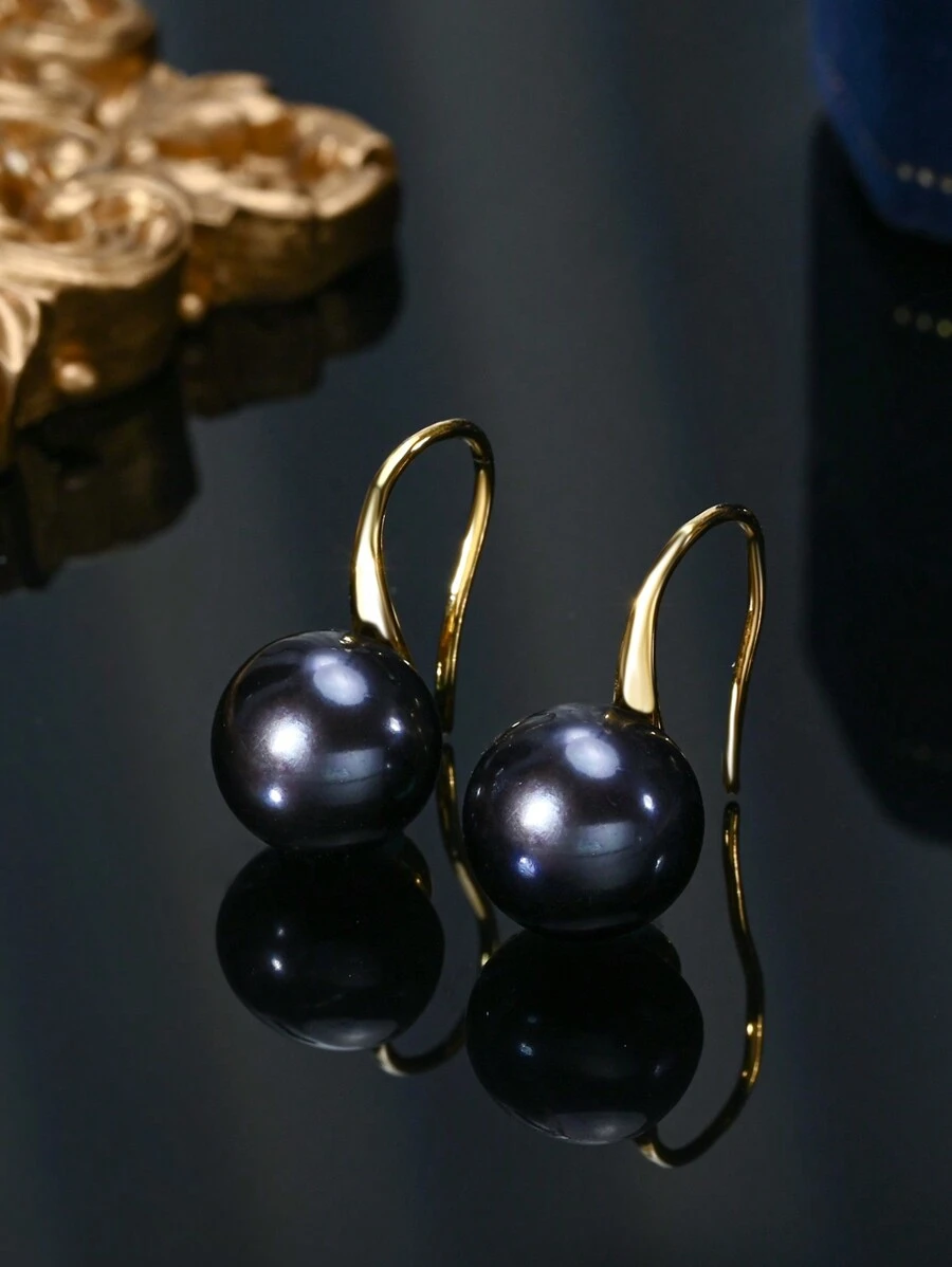 1 Pair 8-9mm Cultured Freshwater Pearl Earring Hooks - Black - View 1