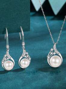 FOREVER QUEEN S925純銀珍珠項鍊珍珠耳環珠寶套裝母親禮物情人節禮物婚禮珠寶新娘珠寶 - 查看 1